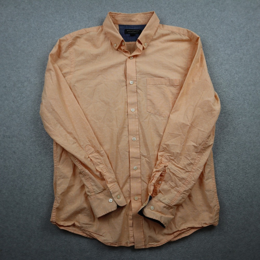 Banana Republic Shirt Mens M Soft Wash Standard Fit Orange Cotton Button Down
